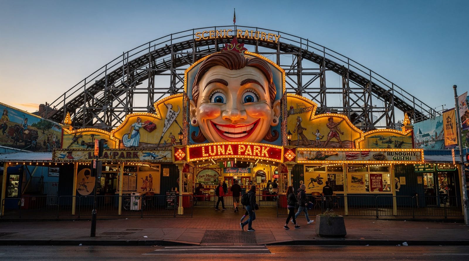 Luna Park St Kilda : attractions, billets et le Scenic Railway historique — Billets de Luna Park St Kilda, le Scenic Railway patrimonial en bois de 1912, ha